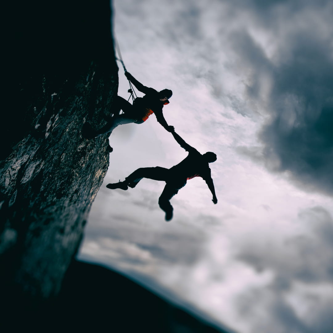 Rock climbing dramatic scene